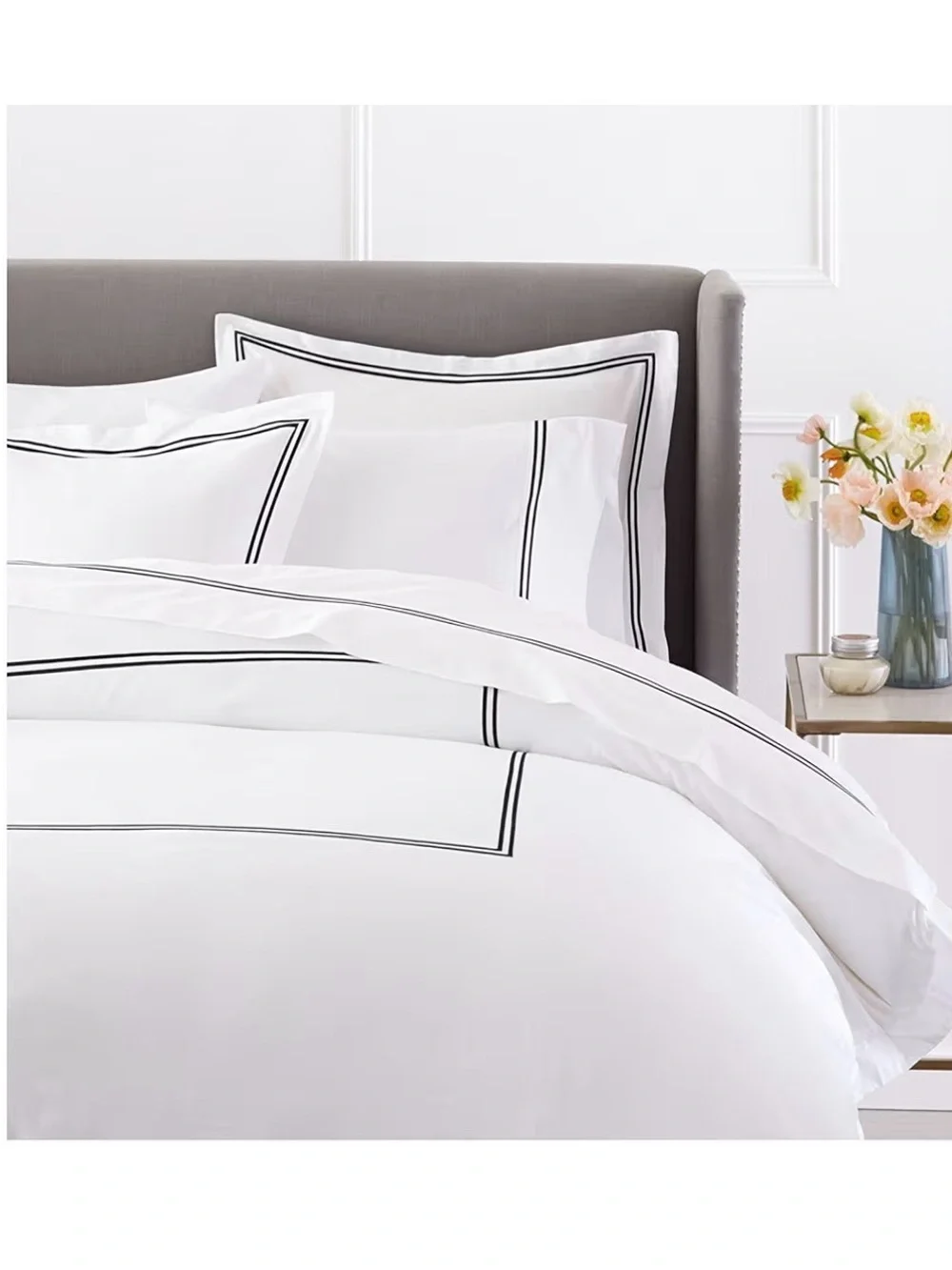 Classic White Duvet Cover with Black Double-Stripe Border
